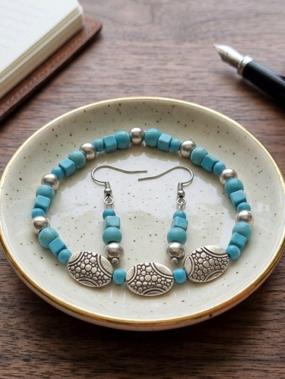 Handcrafted One Of A Kind Bracelet And Earring Set